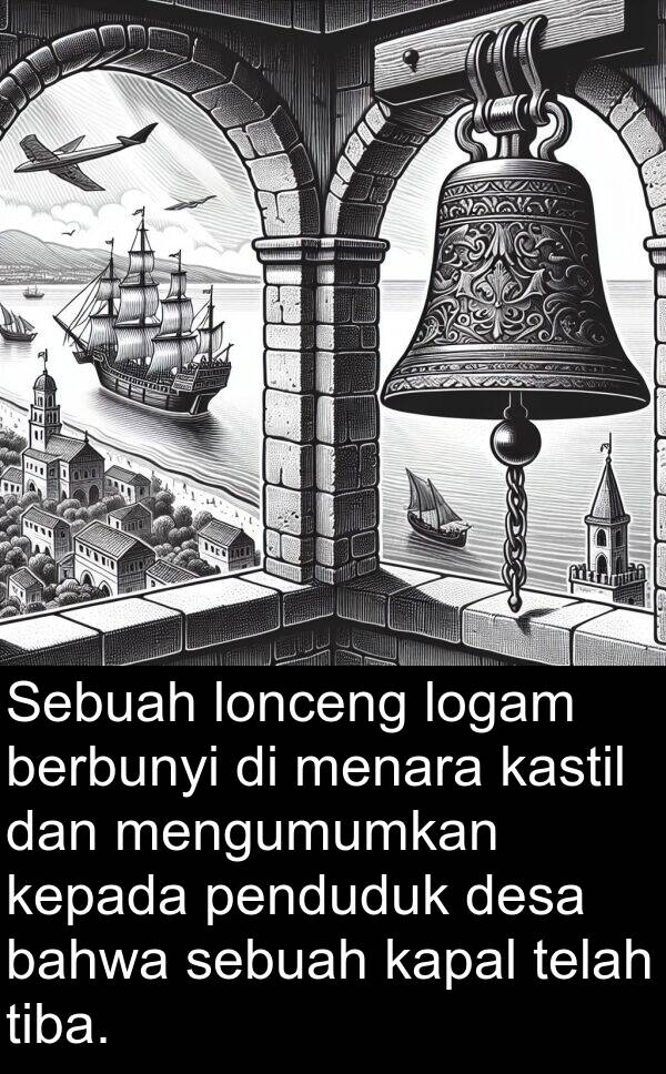 kapal: Sebuah lonceng logam berbunyi di menara kastil dan mengumumkan kepada penduduk desa bahwa sebuah kapal telah tiba.