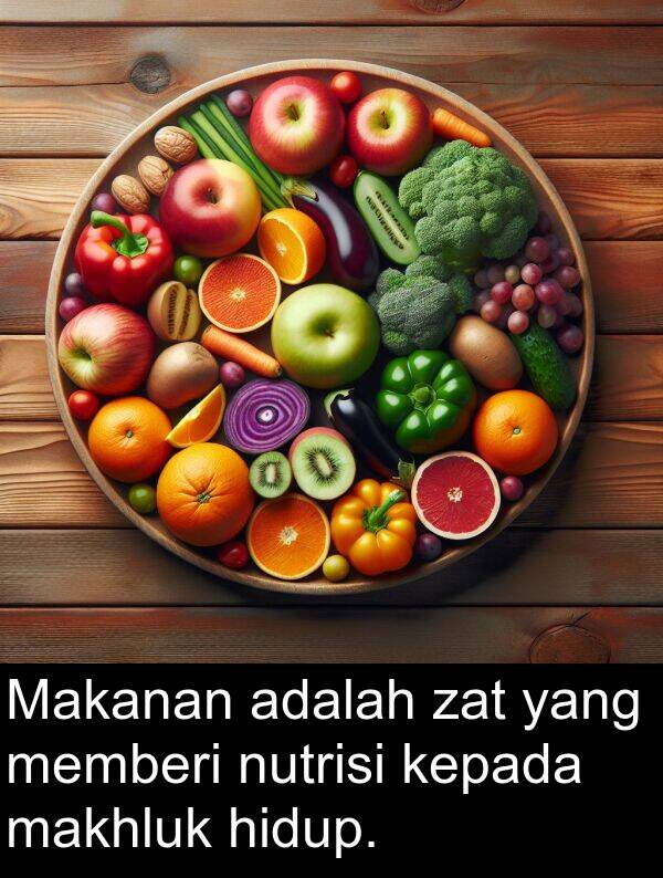 hidup: Makanan adalah zat yang memberi nutrisi kepada makhluk hidup.