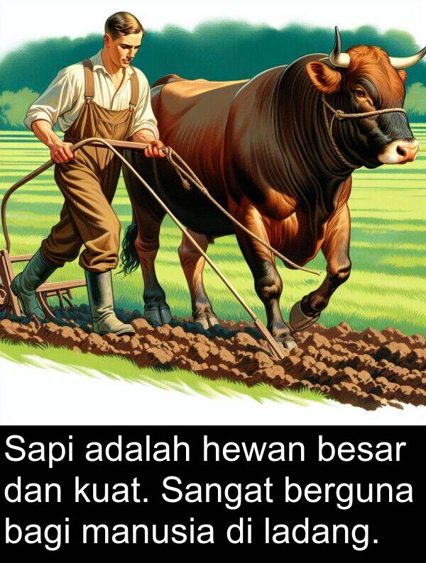 ladang: Sapi adalah hewan besar dan kuat. Sangat berguna bagi manusia di ladang.