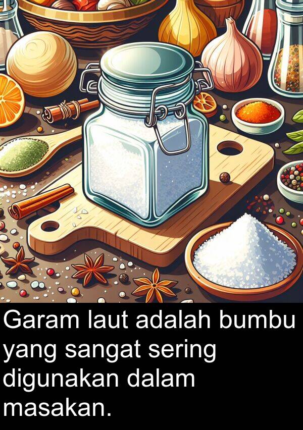 laut: Garam laut adalah bumbu yang sangat sering digunakan dalam masakan.