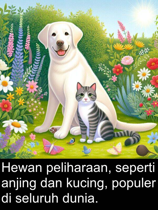 peliharaan: Hewan peliharaan, seperti anjing dan kucing, populer di seluruh dunia.