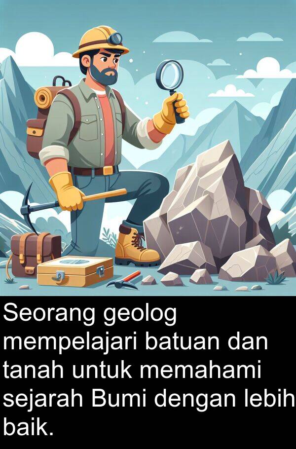 sejarah: Seorang geolog mempelajari batuan dan tanah untuk memahami sejarah Bumi dengan lebih baik.