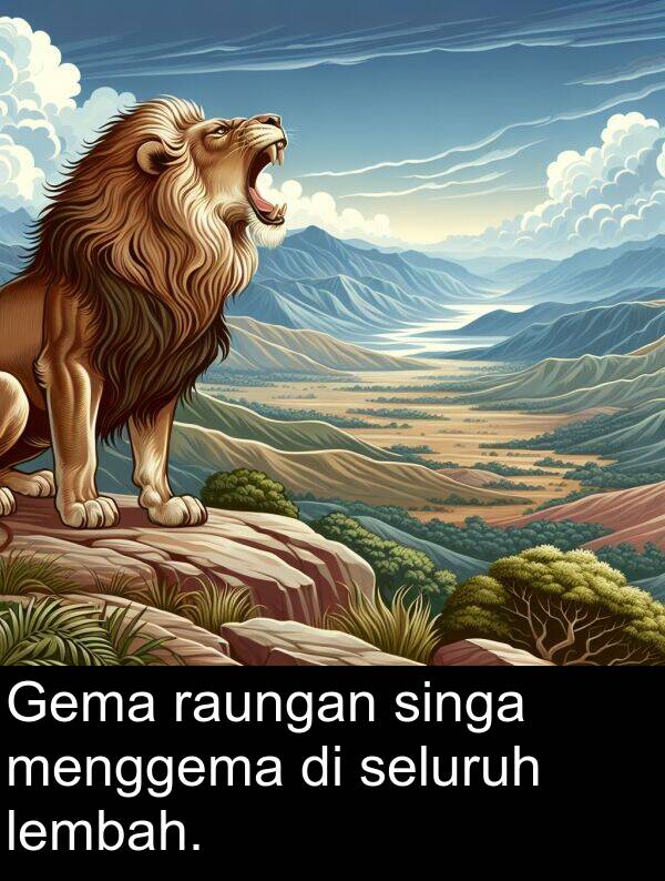 lembah: Gema raungan singa menggema di seluruh lembah.