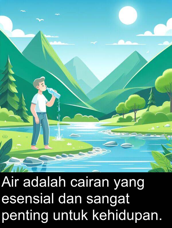 kehidupan: Air adalah cairan yang esensial dan sangat penting untuk kehidupan.