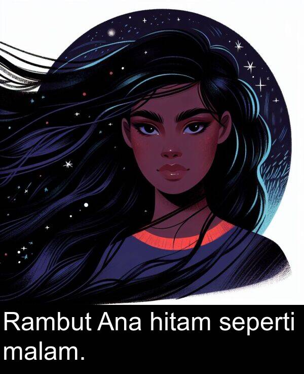 hitam: Rambut Ana hitam seperti malam.