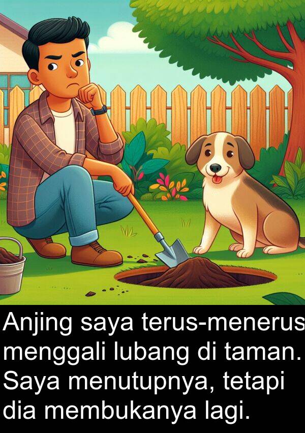 lagi: Anjing saya terus-menerus menggali lubang di taman. Saya menutupnya, tetapi dia membukanya lagi.