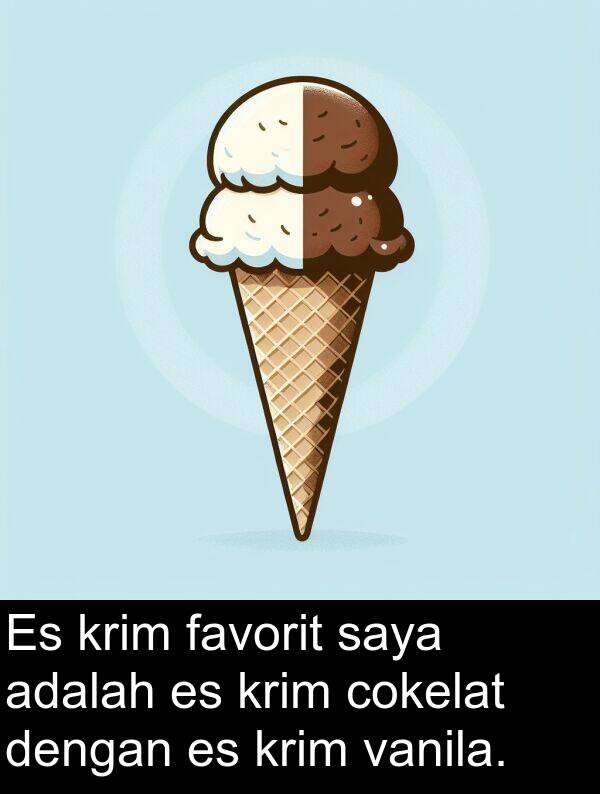 cokelat: Es krim favorit saya adalah es krim cokelat dengan es krim vanila.