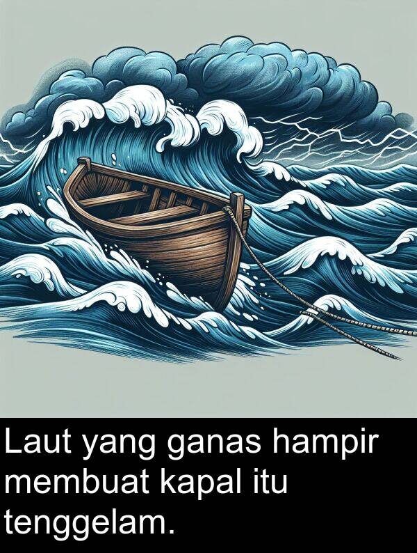 kapal: Laut yang ganas hampir membuat kapal itu tenggelam.