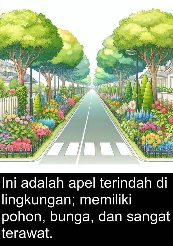 lingkungan: Ini adalah apel terindah di lingkungan; memiliki pohon, bunga, dan sangat terawat.