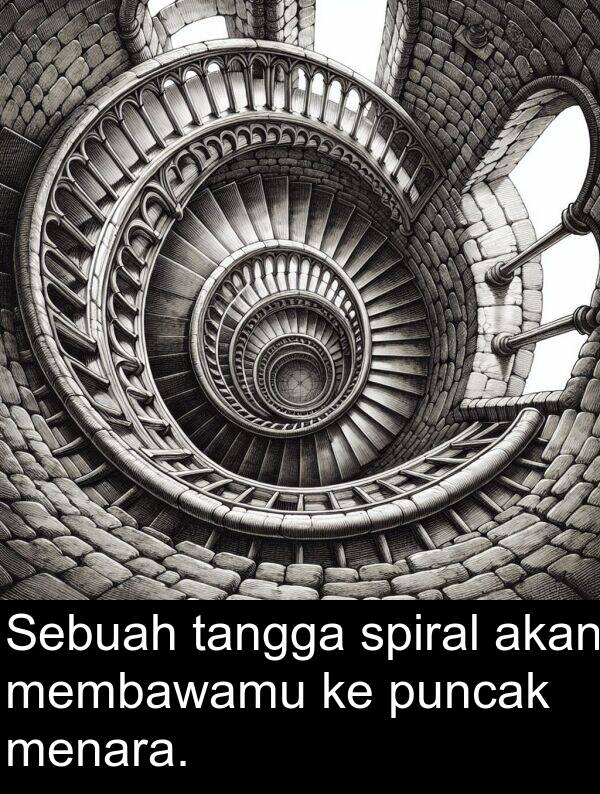 membawamu: Sebuah tangga spiral akan membawamu ke puncak menara.