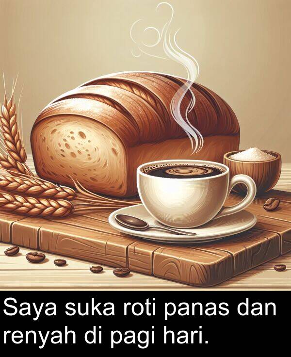 panas: Saya suka roti panas dan renyah di pagi hari.