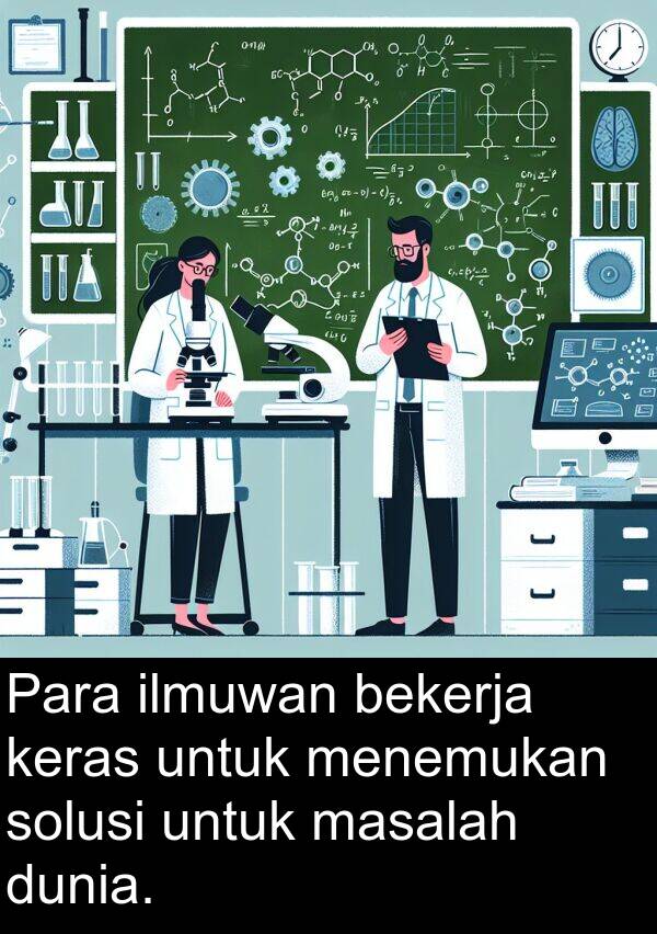 masalah: Para ilmuwan bekerja keras untuk menemukan solusi untuk masalah dunia.