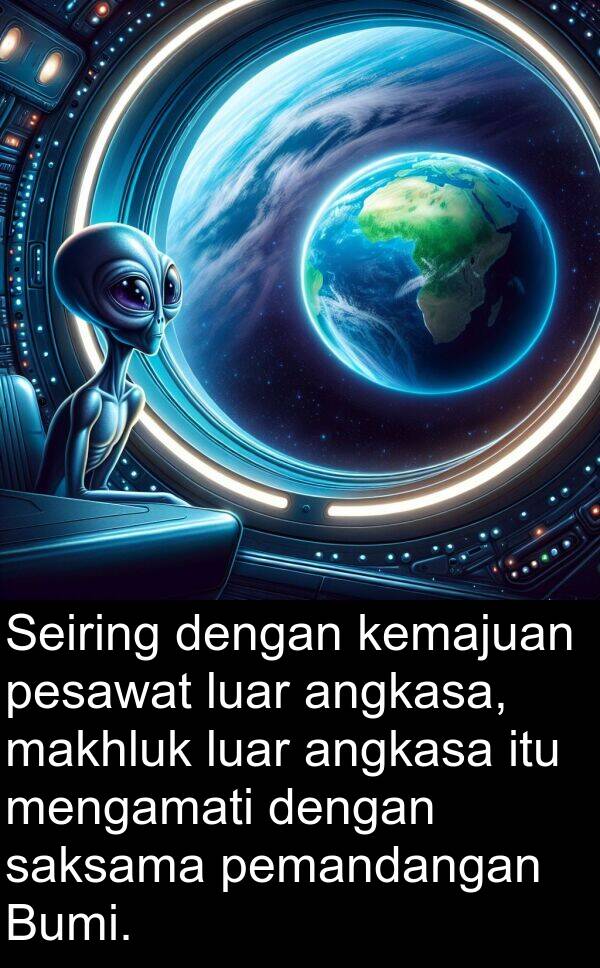 kemajuan: Seiring dengan kemajuan pesawat luar angkasa, makhluk luar angkasa itu mengamati dengan saksama pemandangan Bumi.