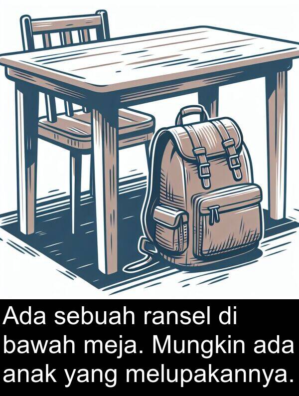 ransel: Ada sebuah ransel di bawah meja. Mungkin ada anak yang melupakannya.