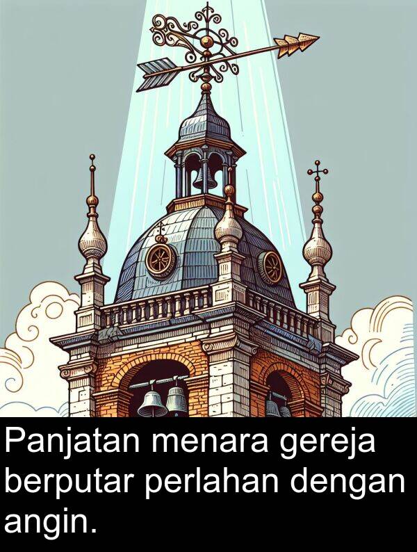 gereja: Panjatan menara gereja berputar perlahan dengan angin.