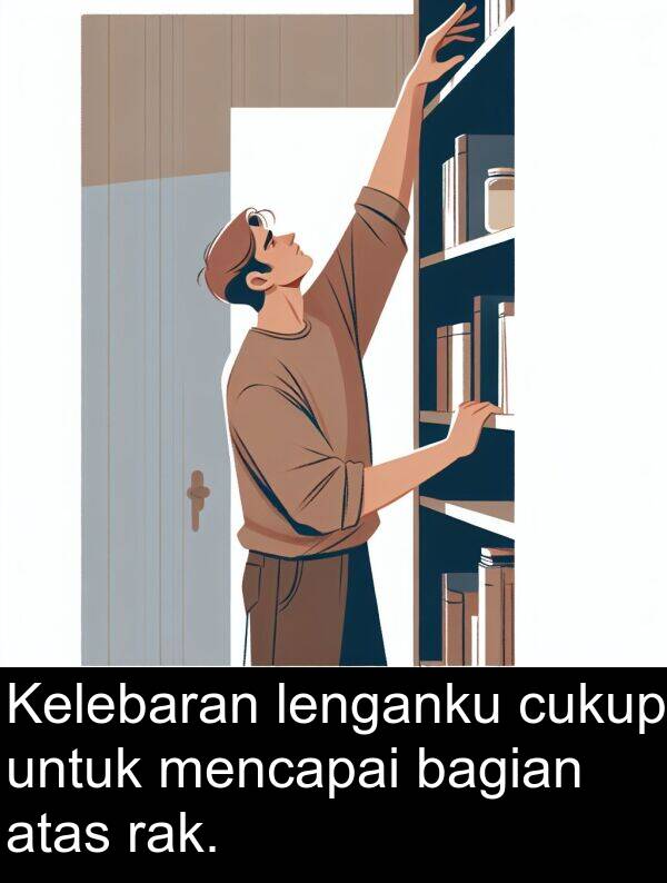 lenganku: Kelebaran lenganku cukup untuk mencapai bagian atas rak.