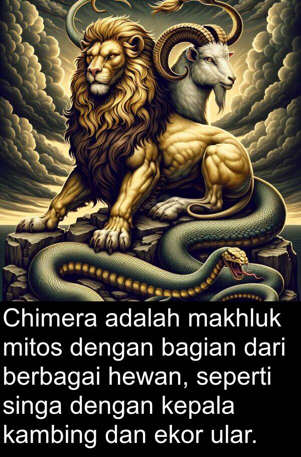 ekor: Chimera adalah makhluk mitos dengan bagian dari berbagai hewan, seperti singa dengan kepala kambing dan ekor ular.