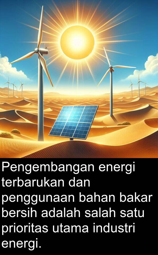 utama: Pengembangan energi terbarukan dan penggunaan bahan bakar bersih adalah salah satu prioritas utama industri energi.