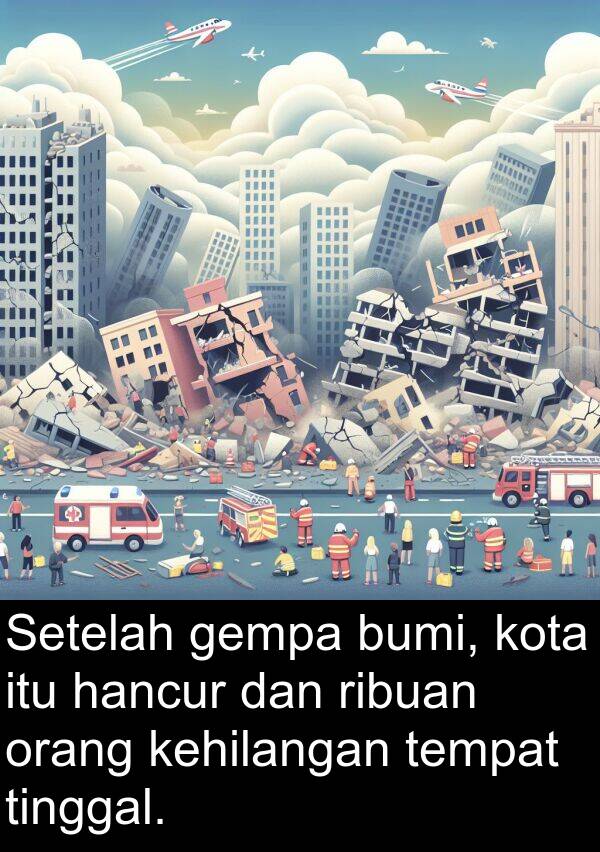 kehilangan: Setelah gempa bumi, kota itu hancur dan ribuan orang kehilangan tempat tinggal.