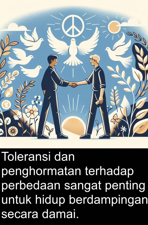 secara: Toleransi dan penghormatan terhadap perbedaan sangat penting untuk hidup berdampingan secara damai.