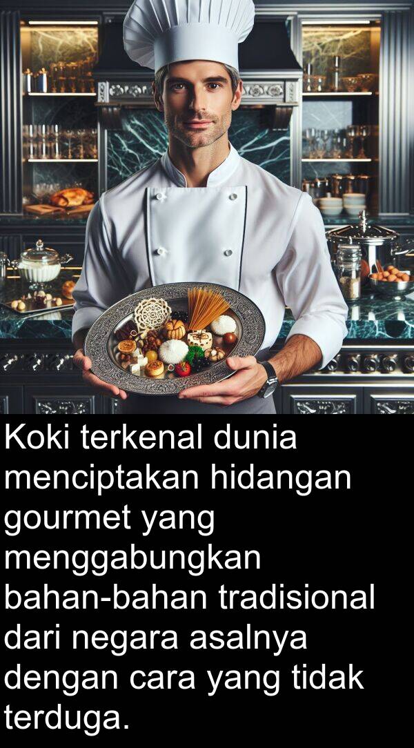 hidangan: Koki terkenal dunia menciptakan hidangan gourmet yang menggabungkan bahan-bahan tradisional dari negara asalnya dengan cara yang tidak terduga.