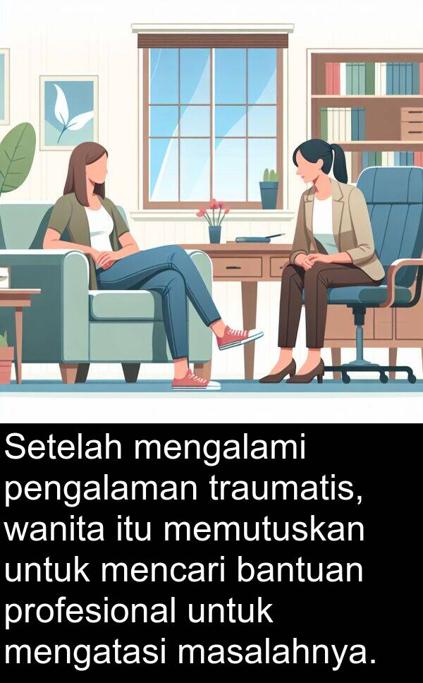 wanita: Setelah mengalami pengalaman traumatis, wanita itu memutuskan untuk mencari bantuan profesional untuk mengatasi masalahnya.