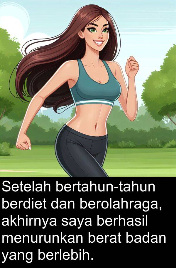 berdiet: Setelah bertahun-tahun berdiet dan berolahraga, akhirnya saya berhasil menurunkan berat badan yang berlebih.