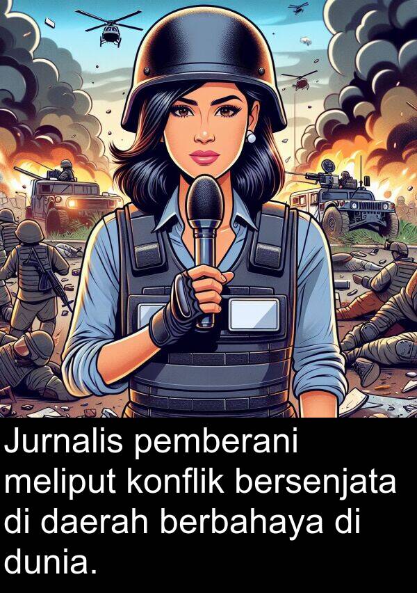 pemberani: Jurnalis pemberani meliput konflik bersenjata di daerah berbahaya di dunia.