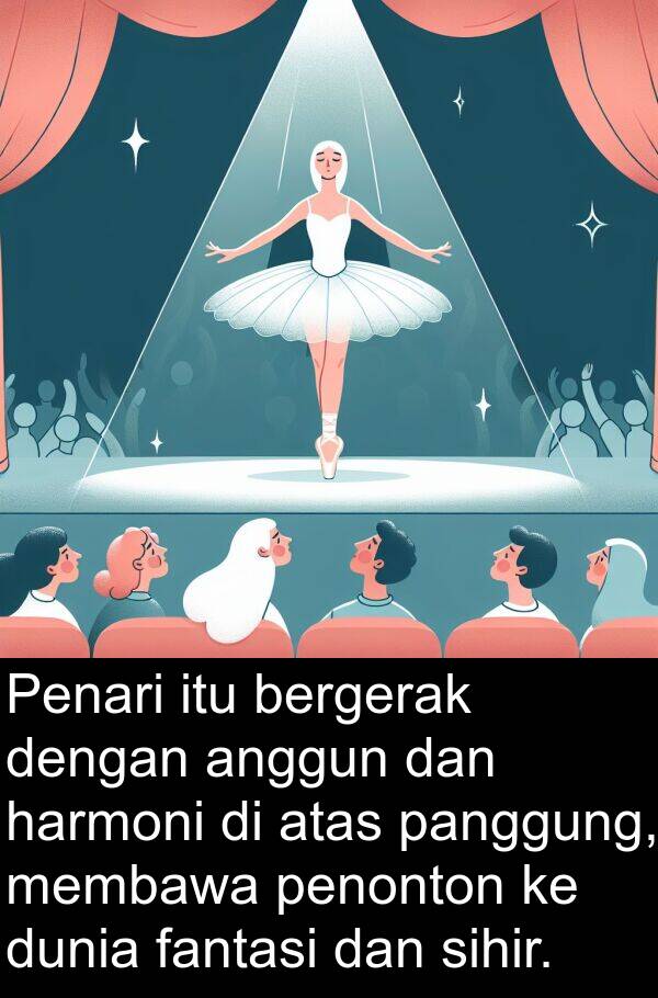 harmoni: Penari itu bergerak dengan anggun dan harmoni di atas panggung, membawa penonton ke dunia fantasi dan sihir.