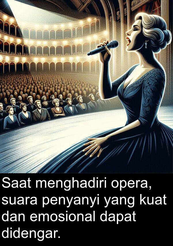 emosional: Saat menghadiri opera, suara penyanyi yang kuat dan emosional dapat didengar.