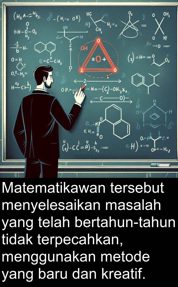 masalah: Matematikawan tersebut menyelesaikan masalah yang telah bertahun-tahun tidak terpecahkan, menggunakan metode yang baru dan kreatif.