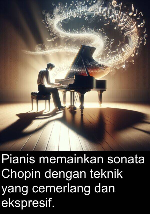 ekspresif: Pianis memainkan sonata Chopin dengan teknik yang cemerlang dan ekspresif.