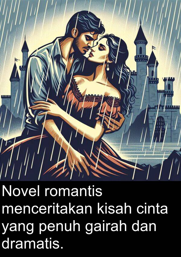 cinta: Novel romantis menceritakan kisah cinta yang penuh gairah dan dramatis.