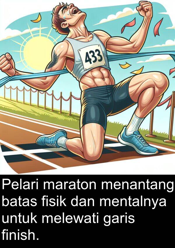 fisik: Pelari maraton menantang batas fisik dan mentalnya untuk melewati garis finish.