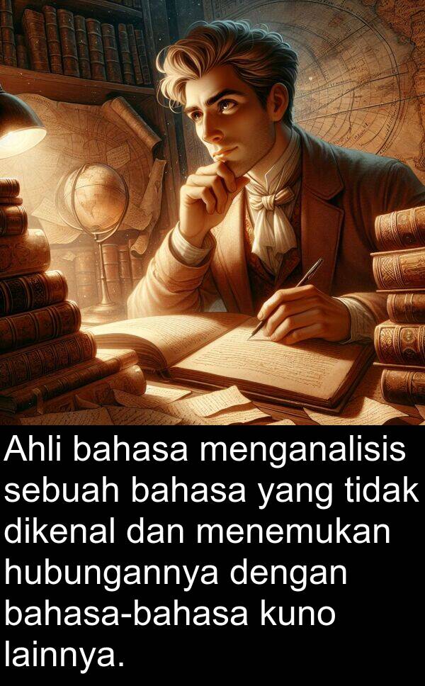 lainnya: Ahli bahasa menganalisis sebuah bahasa yang tidak dikenal dan menemukan hubungannya dengan bahasa-bahasa kuno lainnya.