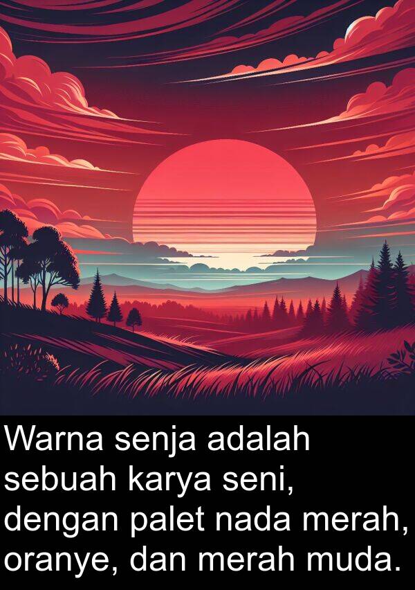 oranye: Warna senja adalah sebuah karya seni, dengan palet nada merah, oranye, dan merah muda.