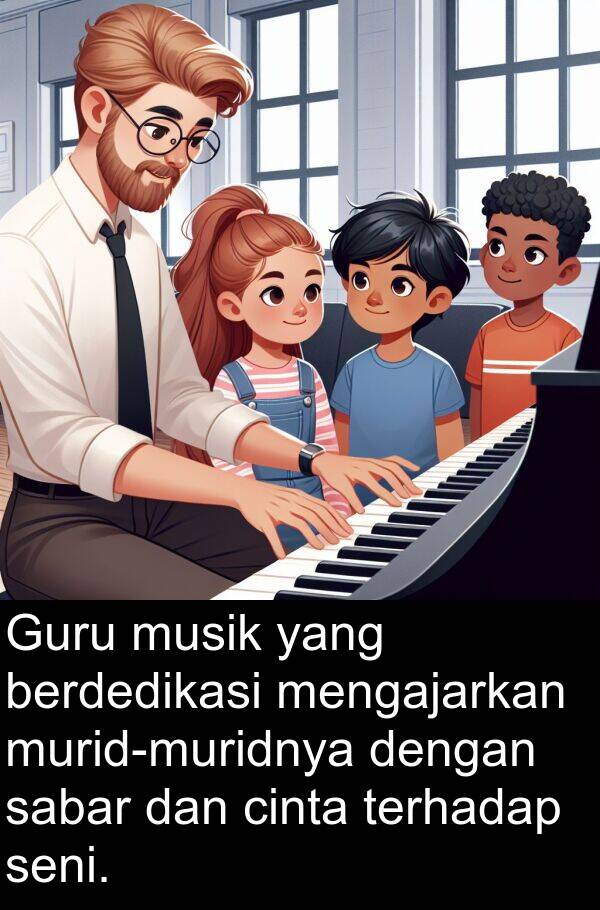 cinta: Guru musik yang berdedikasi mengajarkan murid-muridnya dengan sabar dan cinta terhadap seni.