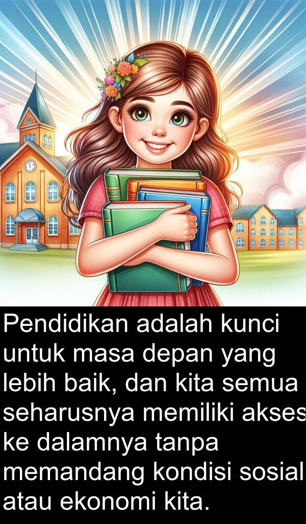 seharusnya: Pendidikan adalah kunci untuk masa depan yang lebih baik, dan kita semua seharusnya memiliki akses ke dalamnya tanpa memandang kondisi sosial atau ekonomi kita.