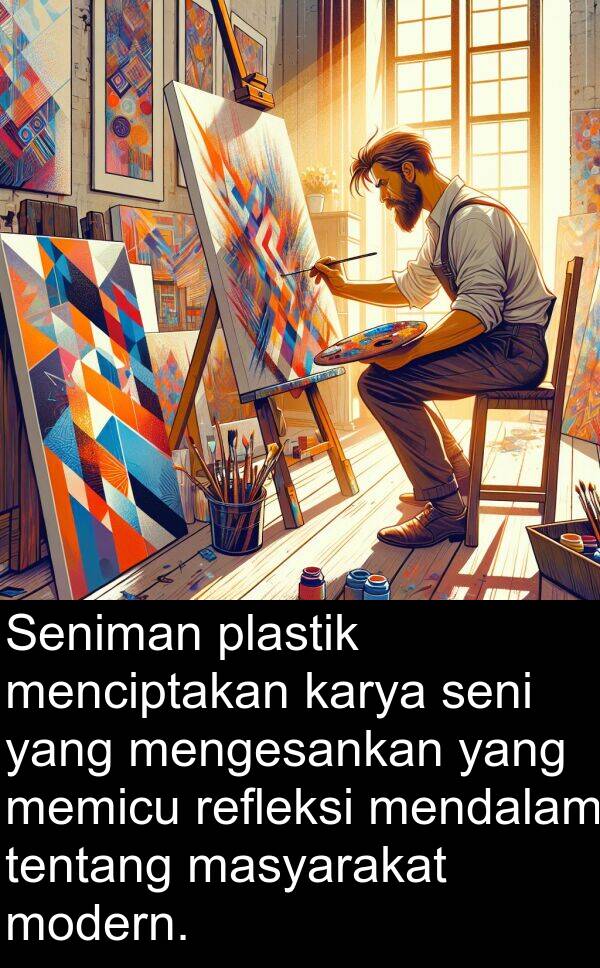 refleksi: Seniman plastik menciptakan karya seni yang mengesankan yang memicu refleksi mendalam tentang masyarakat modern.