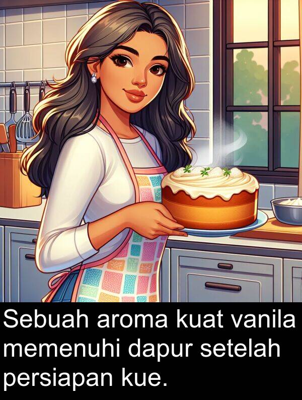 dapur: Sebuah aroma kuat vanila memenuhi dapur setelah persiapan kue.