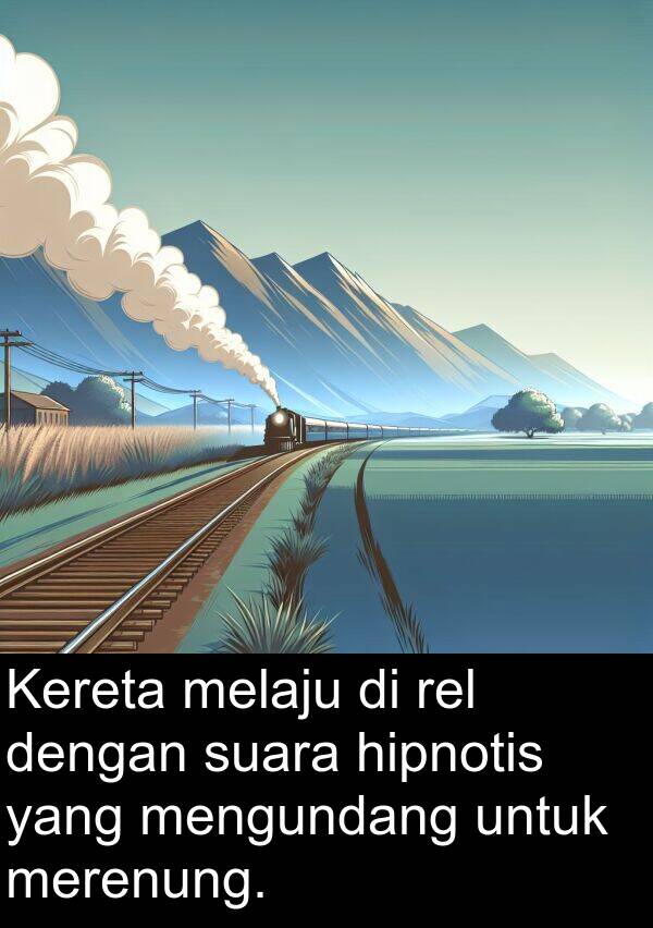 rel: Kereta melaju di rel dengan suara hipnotis yang mengundang untuk merenung.