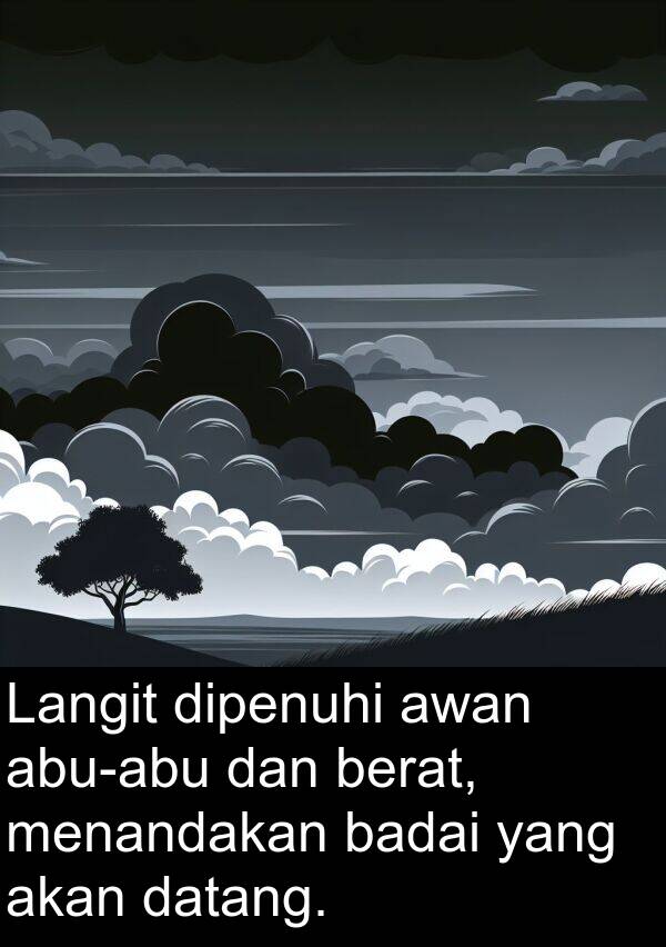 badai: Langit dipenuhi awan abu-abu dan berat, menandakan badai yang akan datang.