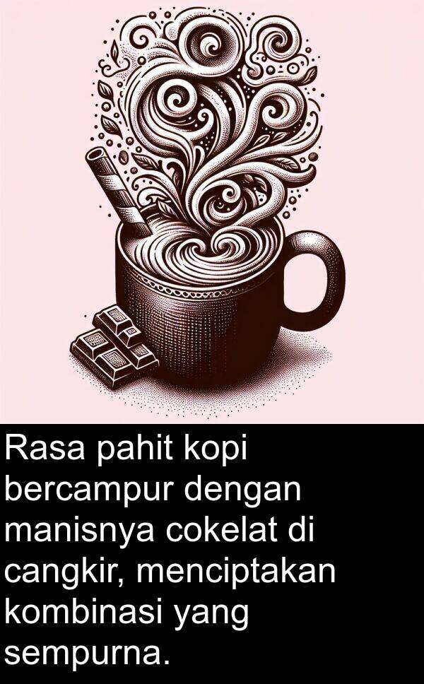 cokelat: Rasa pahit kopi bercampur dengan manisnya cokelat di cangkir, menciptakan kombinasi yang sempurna.