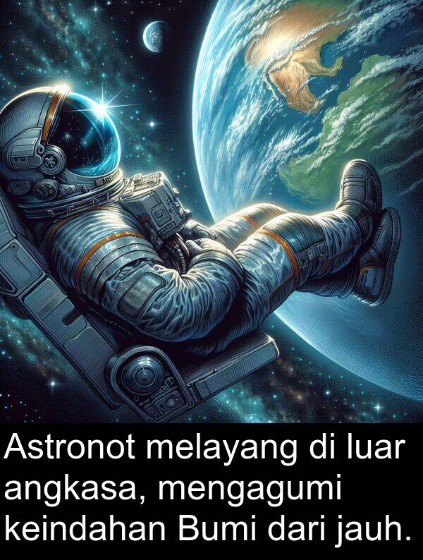 keindahan: Astronot melayang di luar angkasa, mengagumi keindahan Bumi dari jauh.