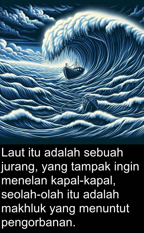 jurang: Laut itu adalah sebuah jurang, yang tampak ingin menelan kapal-kapal, seolah-olah itu adalah makhluk yang menuntut pengorbanan.