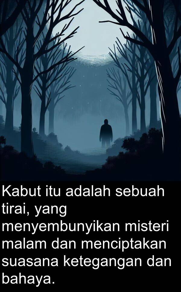 bahaya: Kabut itu adalah sebuah tirai, yang menyembunyikan misteri malam dan menciptakan suasana ketegangan dan bahaya.