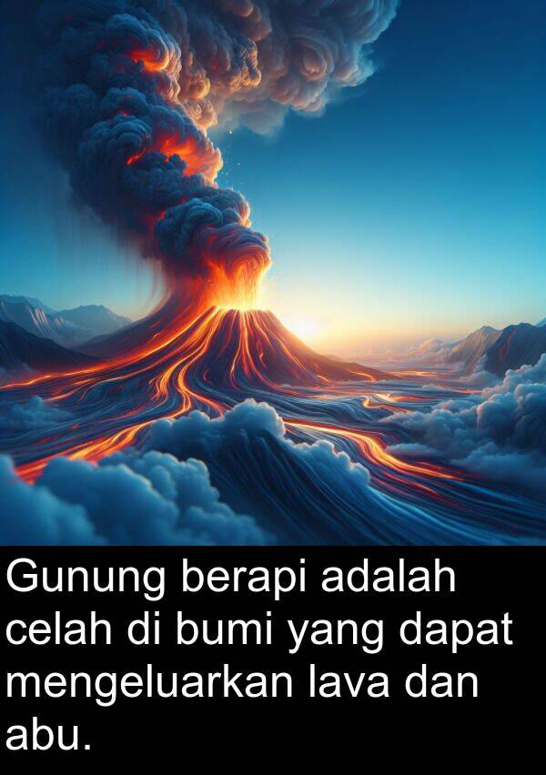 celah: Gunung berapi adalah celah di bumi yang dapat mengeluarkan lava dan abu.