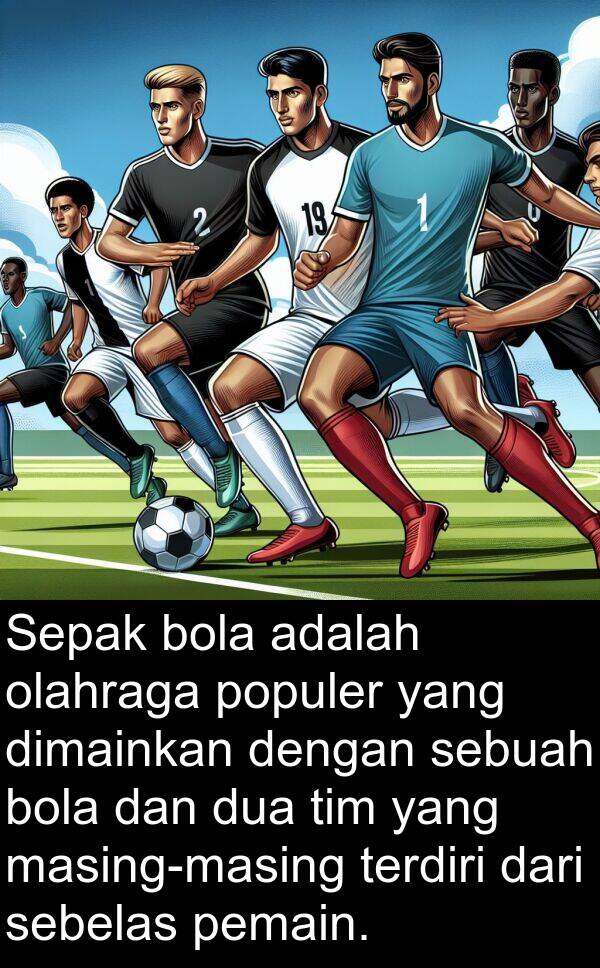 pemain: Sepak bola adalah olahraga populer yang dimainkan dengan sebuah bola dan dua tim yang masing-masing terdiri dari sebelas pemain.