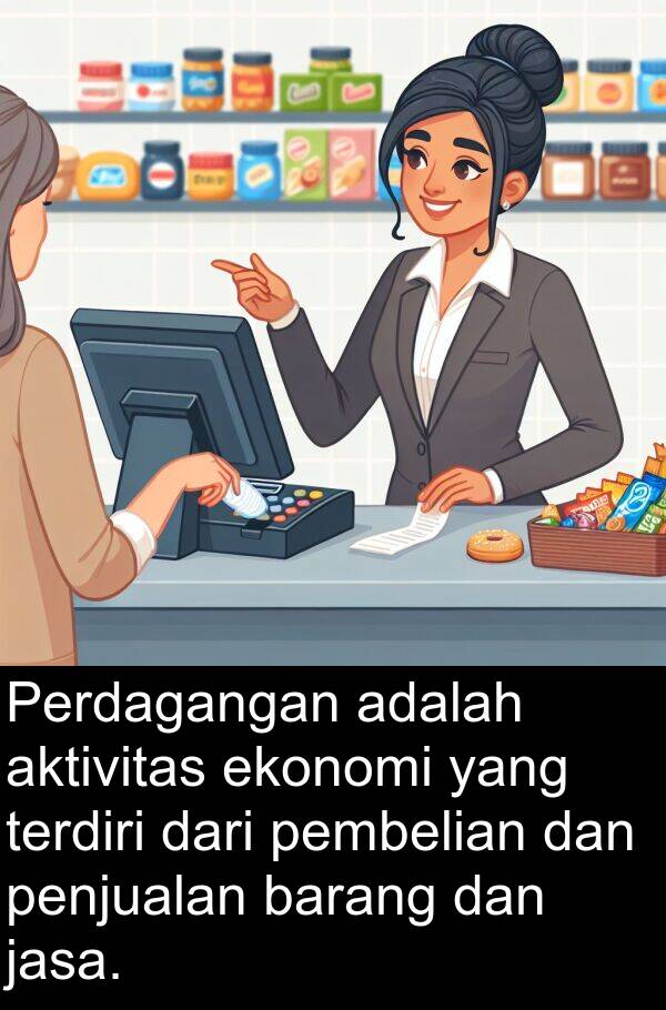 pembelian: Perdagangan adalah aktivitas ekonomi yang terdiri dari pembelian dan penjualan barang dan jasa.