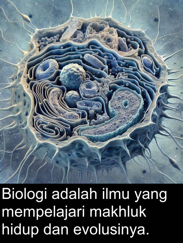 evolusinya: Biologi adalah ilmu yang mempelajari makhluk hidup dan evolusinya.